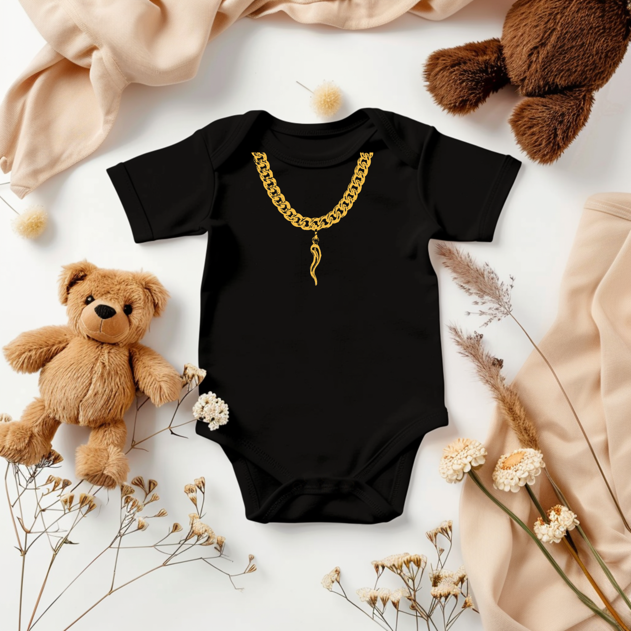 Italian Horn Baby Onesie | Gold Necklace Print Onesie | Cute Italian Baby Gift