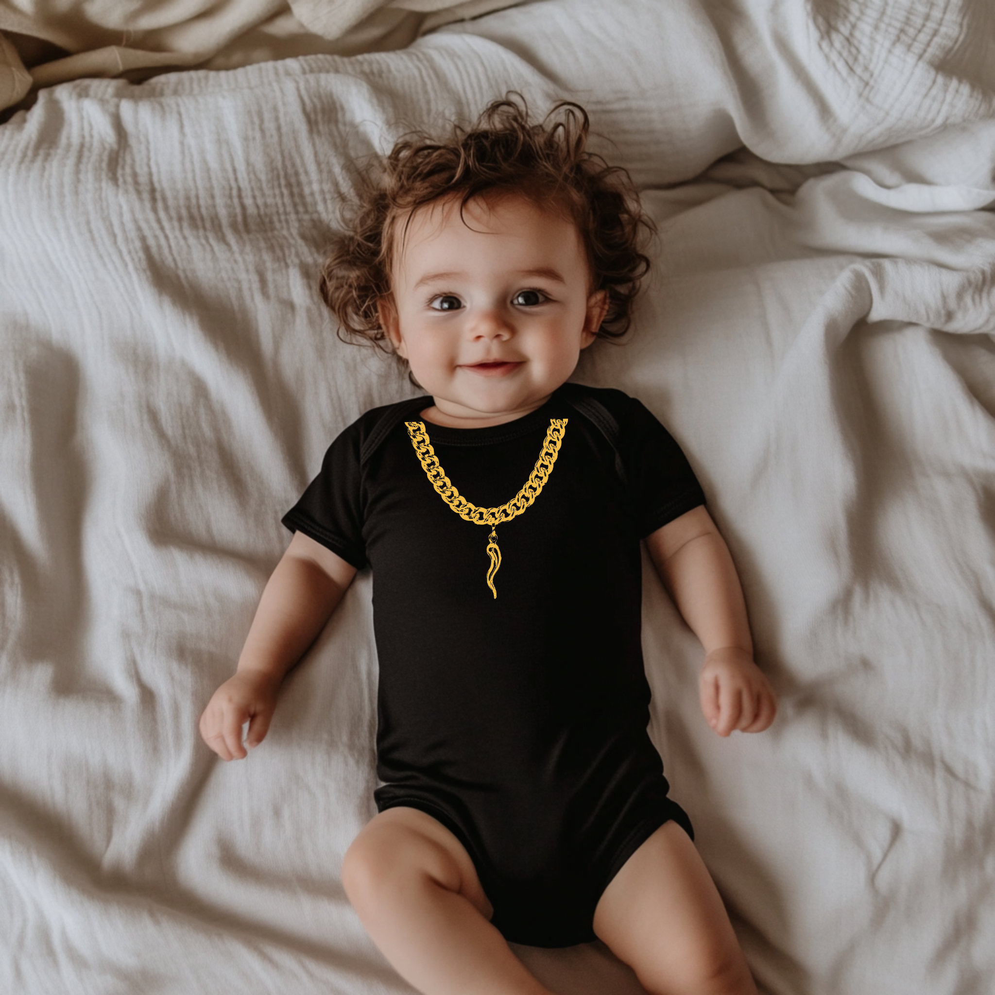 Italian Horn Baby Onesie | Gold Necklace Print Onesie | Cute Italian Baby Gift