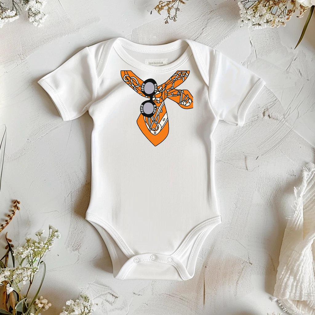 Designer Inspired Baby Onesie | Chic Orange Print Onesie | Cute Baby Gift