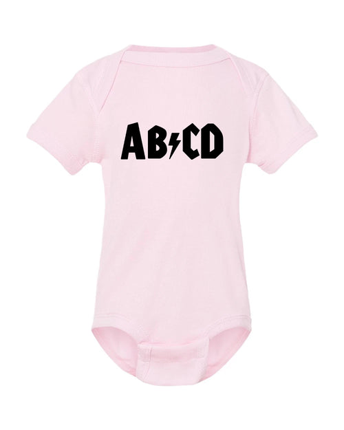 AB/CD Baby Onesie • Funny Rock Band Parody Bodysuit • AC/DC Inspired Onesie