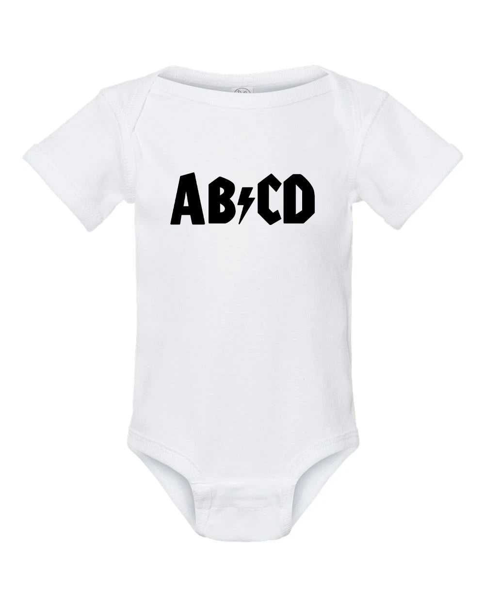 AB/CD Baby Onesie • Funny Rock Band Parody Bodysuit • AC/DC Inspired Onesie