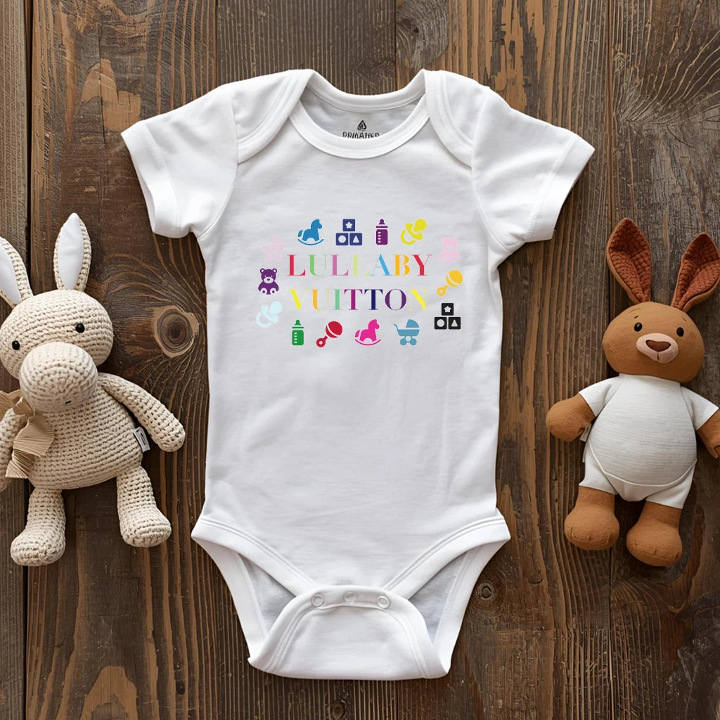 Lullaby Vuitton Baby Onesie | Funny Designer Parody Onesie | Cute Baby Gift